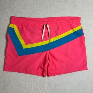 Chubbies Mens Large L Neon Pink Retro Stripe Swim Trunks 5.5" Inseam Stretch